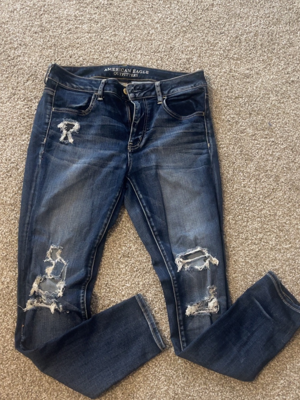 American Eagle Outfitters Dark Blue Distressed Women's Jeggings